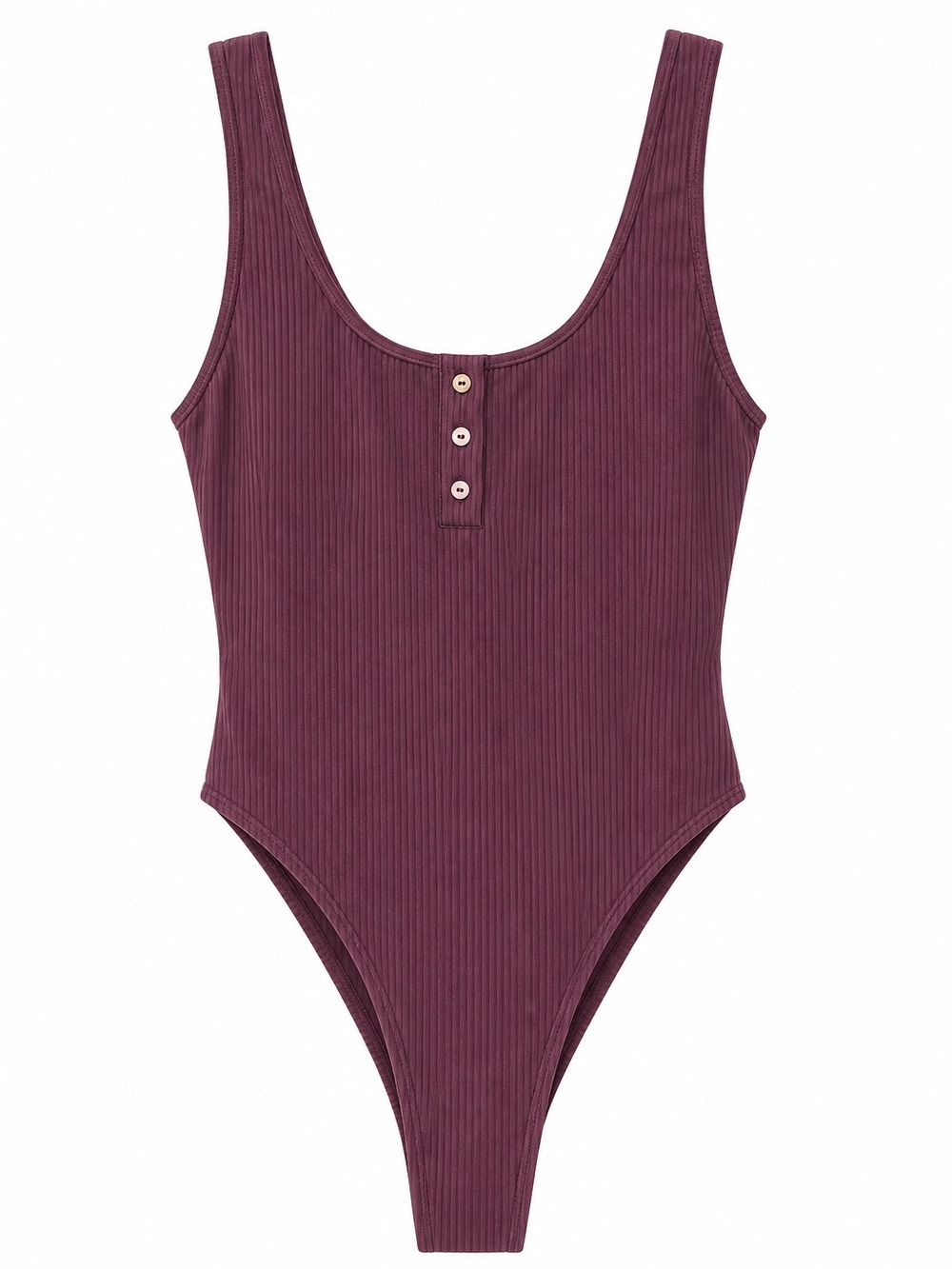 Frankie's Bikinis Ribbed One Piece Swimsuit Burgundy Button Front Sz S